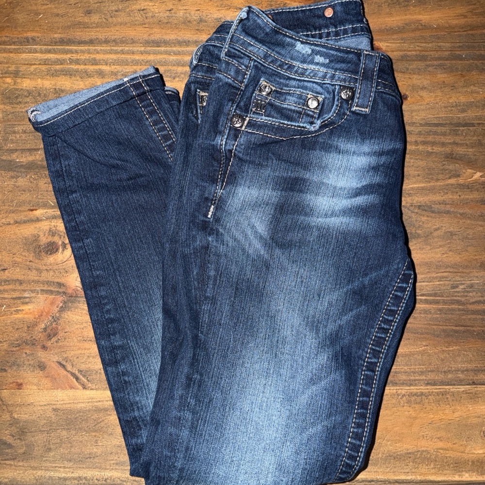 Miss Me Dark Blue Jeans with Sequin Fleur-de-Lis